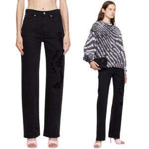 NWT Alexander Wang EZ Mr Relaxed Straight Denim Wavy Tufted Logo Black Sz 25